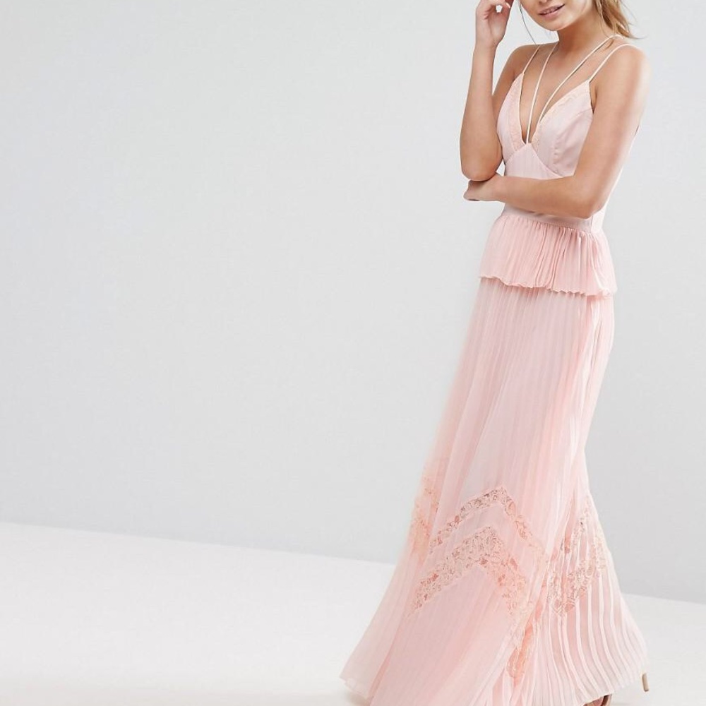 Pink ruffle strappy maxi dress